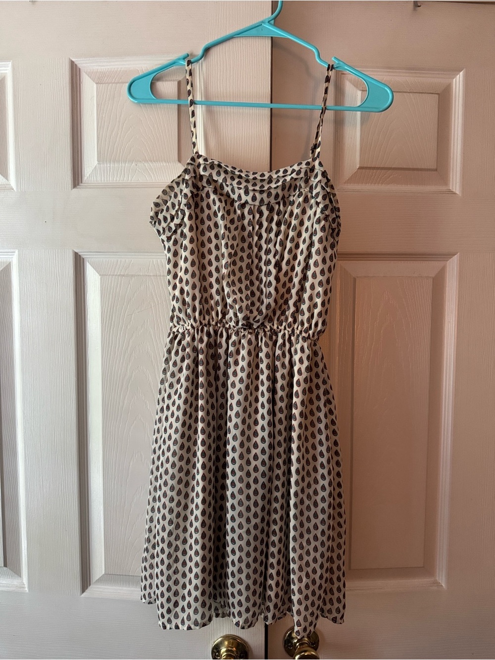 Mossimo Spaghetti Strap Beige Orange/Blue Teardrop Print Sundress